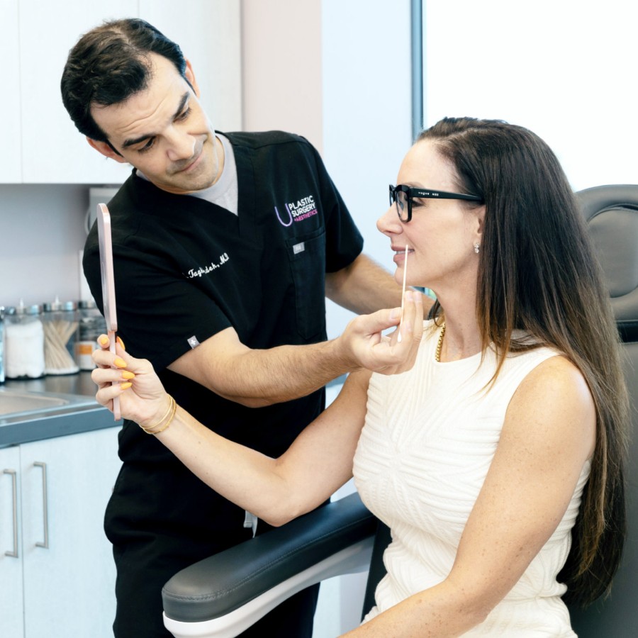 Dr. Maakan Taghizadeh with a patient